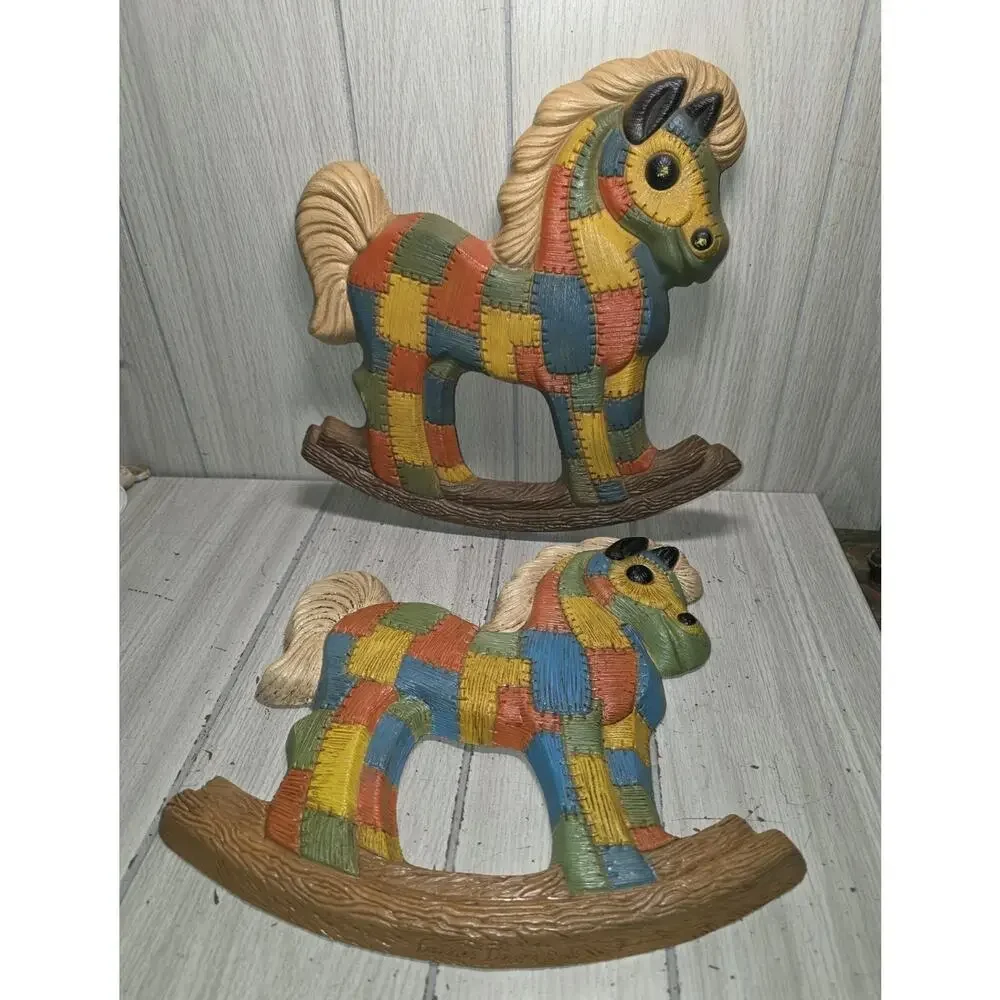 Vtg 70s Multi Color Patchwork Rocking Horse Wall Decor Foam Nursery Childs Room